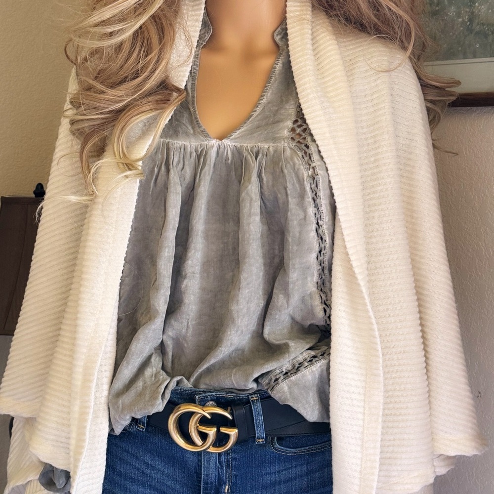 BYCHANCE • Ivory Sonia Long-Sleeve Cardigan Wrap Shawl Sweater - Picture 2 of 7